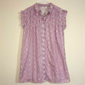 Avara Eyelet Ruffle Sleeve Purple Stripe Dress NWT